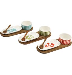 Delightful ceramic tapas set featuring charming checkered design