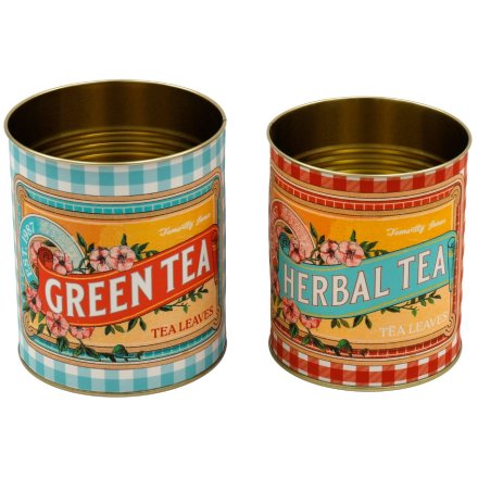 Set of 2 Metal Summer House Storage Tins