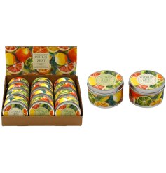 Infuse your room with lively citrus fragrance in a sleek, portable tin design