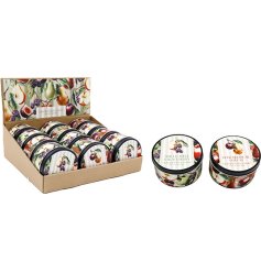 Handy tin candle capturing the crisp, juicy essence of a flourishing orchard