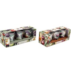 Fill your home with the cosy radiance and delightful aromas of orchard fruit candle pots