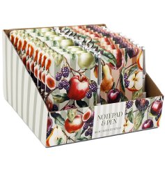 Handy orchard-inspired notebook and matching pen set ideal for jotting down ideas anywhere