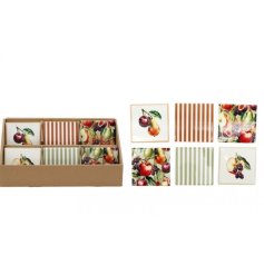 Protect your surfaces with style using this delightful orchard print coaster