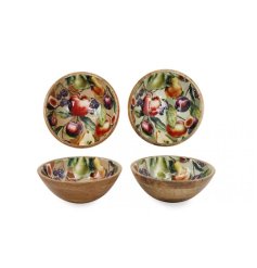 Charming enamel bowls with delicate orchard motifs, perfect for daily use