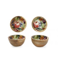 a delightful enamel and wooden bowl perfect for serving and display