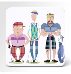 Delightful pink pig golfer coaster adding humour and style to your home or golf cabin