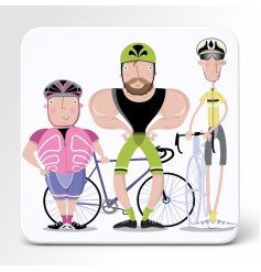 Brighten your refreshment breaks with the delightful Pink Pig Cyclists Coaster