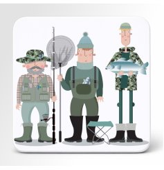Protect surfaces in style with this delightful fisherman-themed ceramic coaster