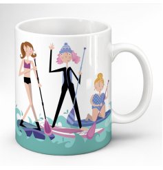 Enjoy your favourite drink with charming paddleboarding pig design