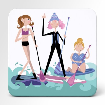 Pink Pig Paddle Boarders Coaster, 10cm 