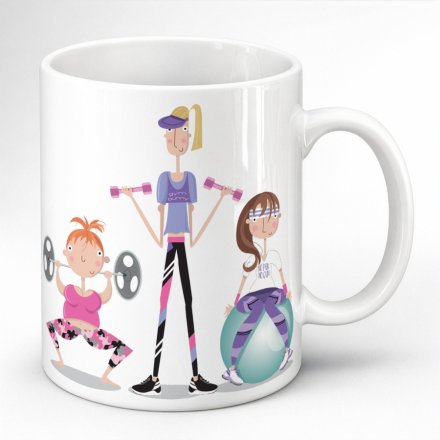 9.5cm Pink Pig Gym Female Mug