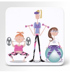 Add a splash of fun and motivation to your drinks with this charming Pink Pig Gym coaster