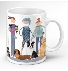 Charming pink pig mug honouring dog walkers and their loyal companions