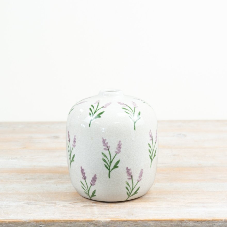 Lavender-Patterned Urn Vase, 19.5cm