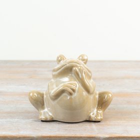 a delightful glossy ceramic frog in a charming seated pose