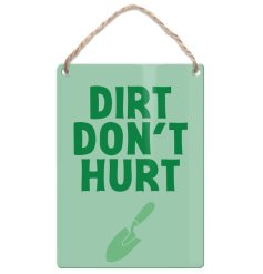 Charming metal dangler sign that celebrates the joy of gardening and getting your hands dirty