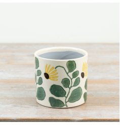 delightful green and yellow ceramic sunflower planter
