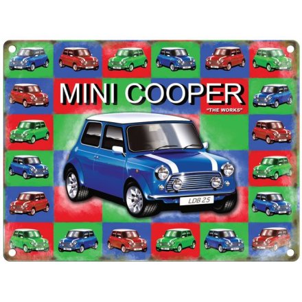 Mini Cooper Vintage Metal Sign, 20cm