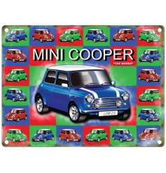Bring a splash of colour and timeless British flair with this Mini Cooper metal sign