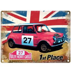Charming faded, weathered Union Jack flag background that perfectly highlights the car's British heritage.