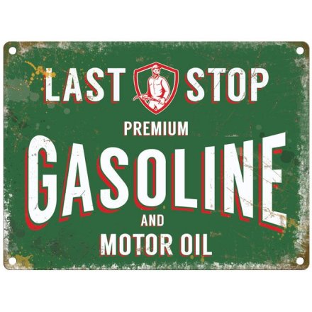 20cm Last Stop Gasoline Metal Sign