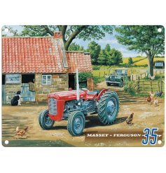 Bring a touch of rural Britain into your space with this charming retro Massey Ferguson 35 metal sign
