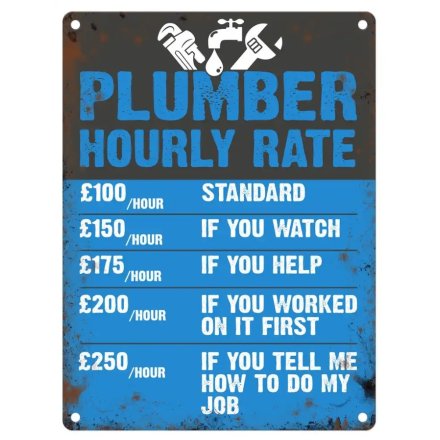 20cm Plumber Hourly Rate Metal Sign