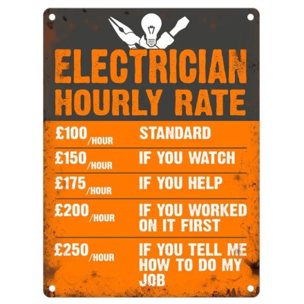 20cm Electrician Hourly Rate Metal Sign