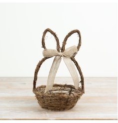a charming rattan basket in a bunny 