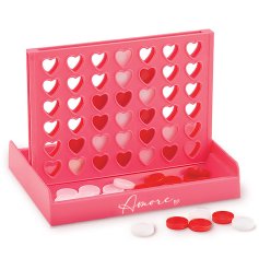 a bright pink vertical board with unique heart-shaped token windows and elegant "Amore" script lettering.