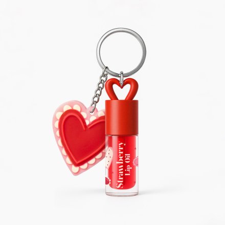 10.5cm Amore Heart Strawberry Lip Oil Stick with Decorative Keyring