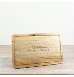 Express your love for cooking and hosting with this elegantly engraved wooden board