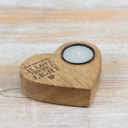 Wooden Heart Candle Holder, 10cm 