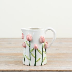Welcome spring with this elegant 3D tulip-themed ceramic jug