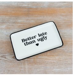 Add a cheeky touch to your space with this stylish 17cm dolomite tray