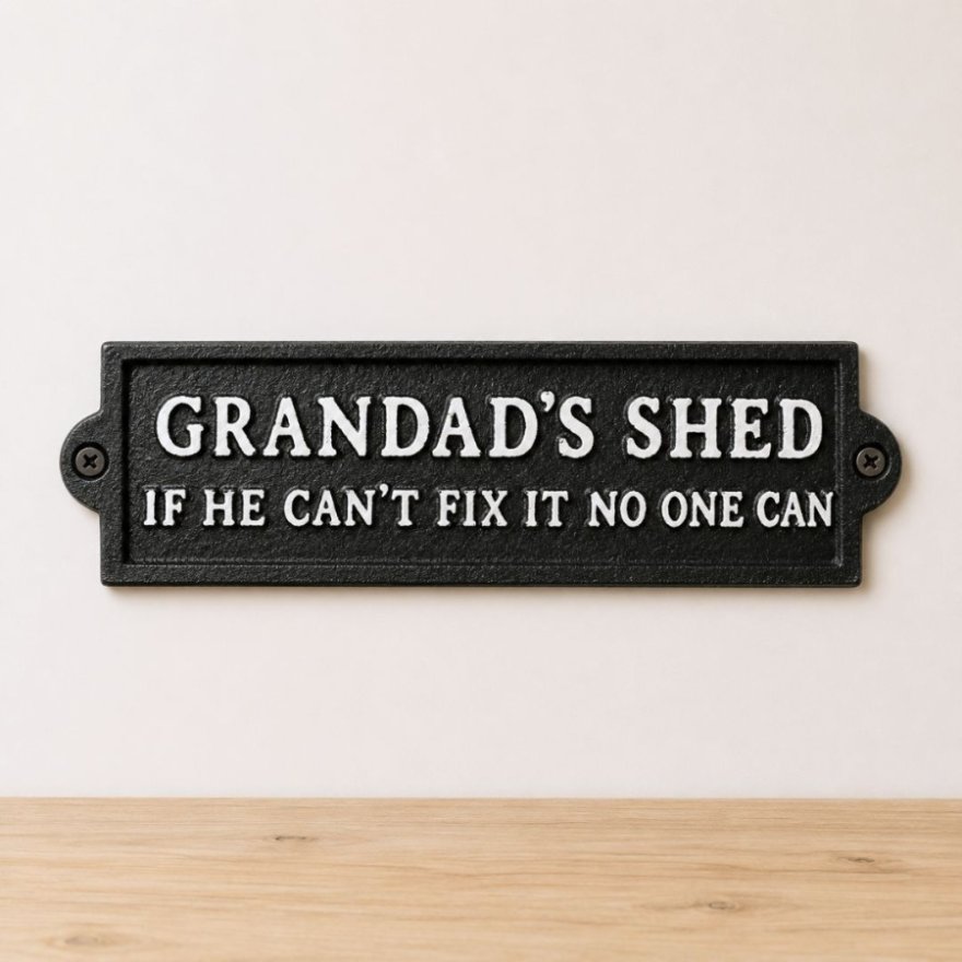 Cast Iron Grandad's Shed Plaque, 21.8cm