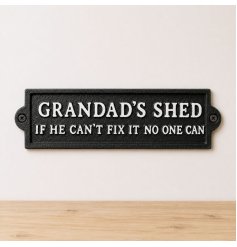 Honour Grandad’s expert craftsmanship with this vintage Cast Iron 'Grandad's Shed' sign