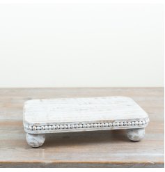 Elevate your serving style with this elegant white wash wooden tray with sturdy feet