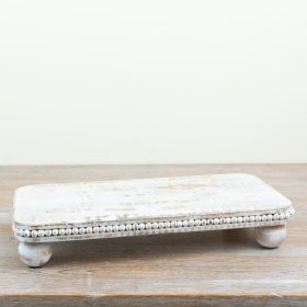 rustic wooden tray with raised edge and feet perfect for display