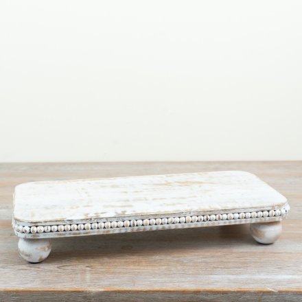 a charming wooden rustic tray with feet 