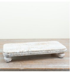 a charming wooden rustic tray with feet 