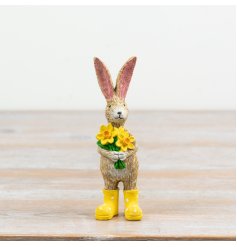 Celebrate the charm of spring with a cheerful rabbit in bright yellow wellies