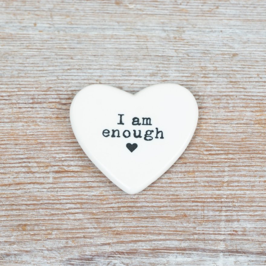 'I Am Enough' Porcelain Heart Token, 4.3cm