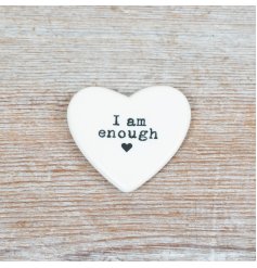 Delicate porcelain heart token with uplifting affirmation to inspire confidence and calm