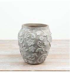 a stylish embossed urn style vase 