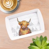 Charming Highland cow design brings rustic warmth to your serving occasions