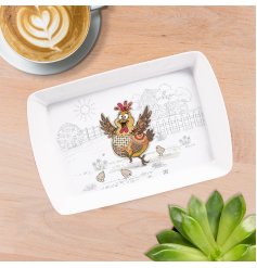 a charming bug art hen serving tray 