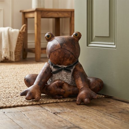 Sitting Faux Leather Frog Doorstop