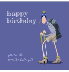 Brighten his birthday with this stylish purple greeting card featuring a male walker design