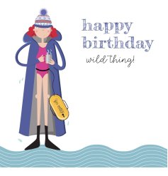 Send birthday wishes with a vibrant card celebrating the joy of wild swimming
